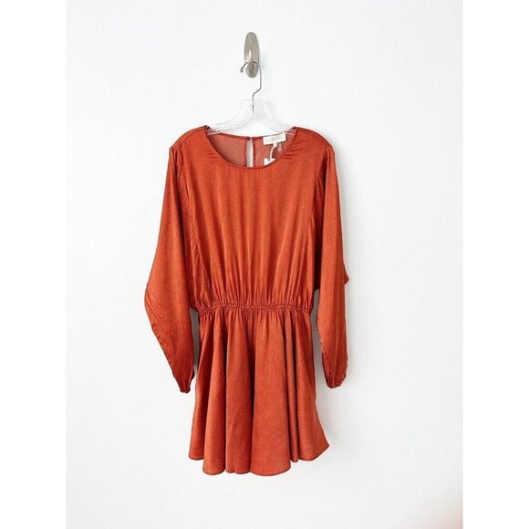 NWT Anthropologie Caballero Long-Sleeve Dress M $180 Orange Black Blouson - Picture 5 of 10